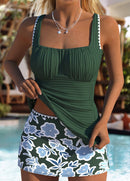 Tankíni Franzido Com Contraste Lateral E Saia Lisa