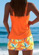 Tankíni Canelado Com Decote Torcido E Estampa Vibrante