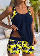 Tankíni Floral Com Decote Redondo E Short Com Elástico