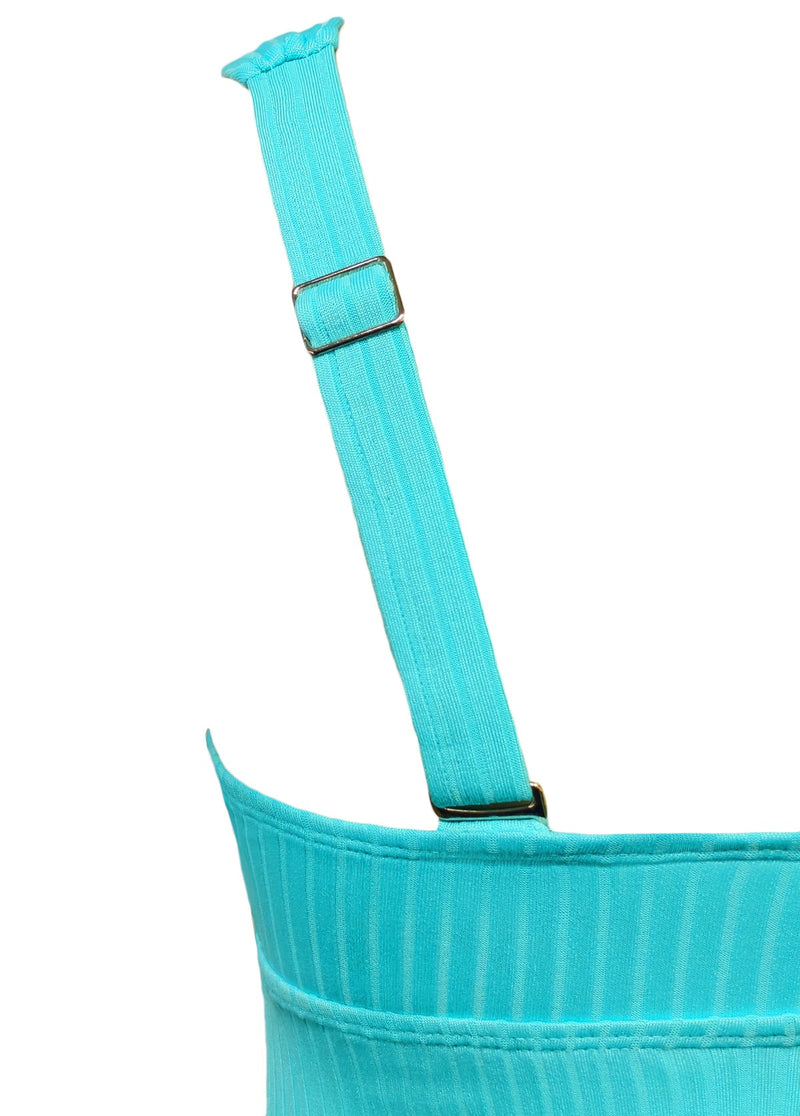 Tankíni Canelado Com Decote Torcido E Estampa Vibrante