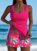 Tankíni Canelado Com Decote Torcido E Estampa Vibrante