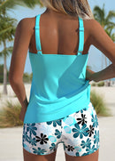 Tankíni Floral Com Decote Redondo E Short Com Elástico