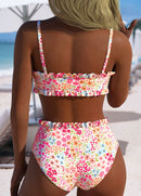 Biquíni Floral Cintura Alta Tomara Que Caia Com Babados