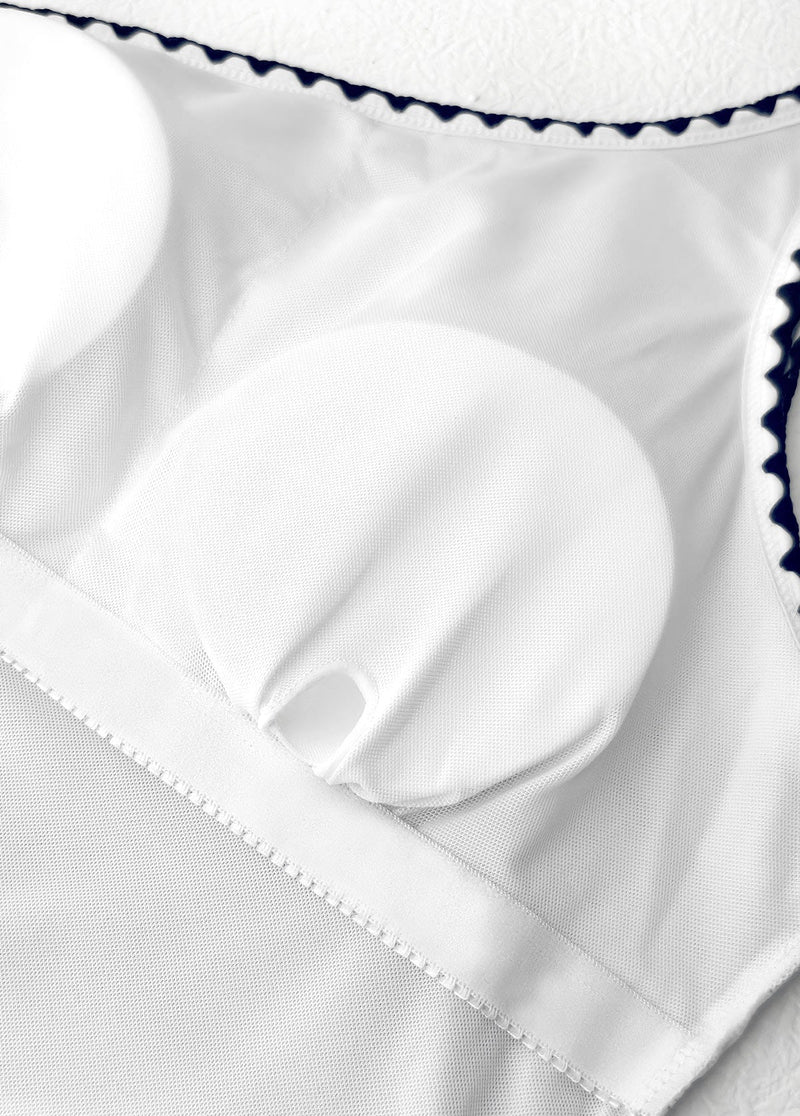 Maiô Um Ombro Só Estampado Com Laço E Acabamento Zig Zag