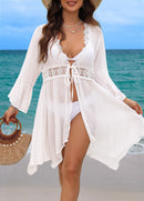 Saída de Praia Com Renda Decote V e Amarração Charmosa