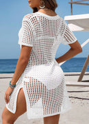 Saída de Praia Aberta em Tricot com Botões e Bolsos