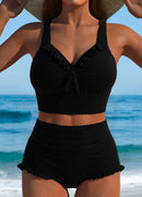 Conjunto Praia Cropped Texturizado com Babados Delicados