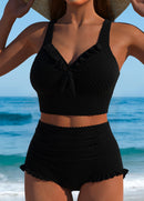 Conjunto Praia Cropped Texturizado com Babados Delicados