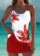 Tankíni Floral Com Alças Duplas E Acabamento Ondulado