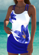 Tankíni Floral Com Alças Duplas E Acabamento Ondulado