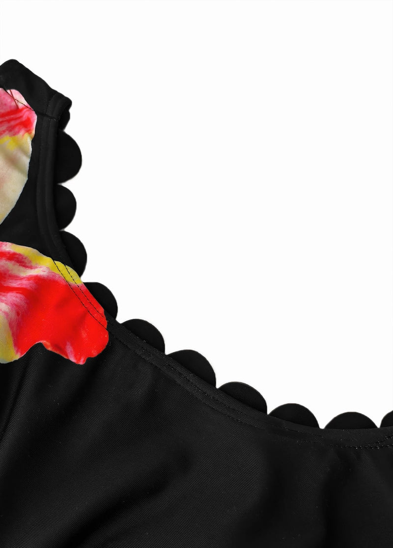 Tankíni Floral Com Alças Duplas E Acabamento Ondulado