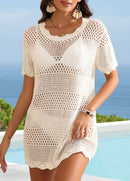 Saída de Praia Crochê Artesanal Com Manga Curta Casual