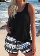 Tankíni Canelado Com Short Estampado Étnico Geométrico