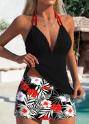 Tankíni Canelado Decote V Com Estampa Tropical