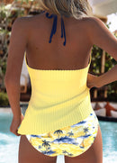 Tankíni Canelado Decote V Com Estampa Tropical