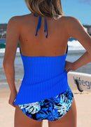 Tankíni Canelado Decote V Com Estampa Tropical