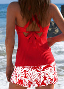 Tankíni Canelado Com Alças Duplas E Estampa Botânica