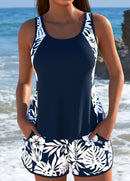 Tankíni Com Estampa Botânica E Short Com Bolsos