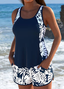 Tankíni Com Estampa Botânica E Short Com Bolsos