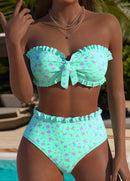 Biquíni Floral Cintura Alta Tomara Que Caia Com Babados