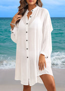 Saída de Praia Camisão Oversized Com Botões Elegante