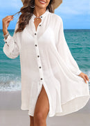 Saída de Praia Camisão Oversized Com Botões Elegante