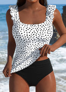 Tankíni Estampado Poá Com Babados E Decote Quadrado