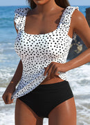 Tankíni Estampado Poá Com Babados E Decote Quadrado