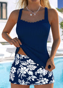 Tankíni Canelado Com Alças Largas E Estampa Floral