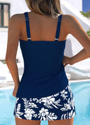 Tankíni Canelado Com Alças Largas E Estampa Floral