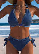 Biquíni Cintura Alta Estilo Jeans Com Argolas Laterais