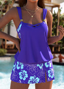 Tankíni Com Alças Duplas E Estampa Floral Tropical