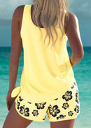 Tankíni Canelado Com Short Estampado Floral Tropical