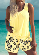 Tankíni Canelado Com Short Estampado Floral Tropical