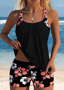 Tankíni Floral Com Decote Redondo E Short Com Elástico