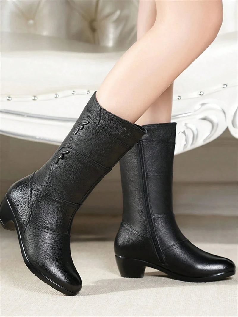 Bota Feminina Couro Peluciada Inverno Carol