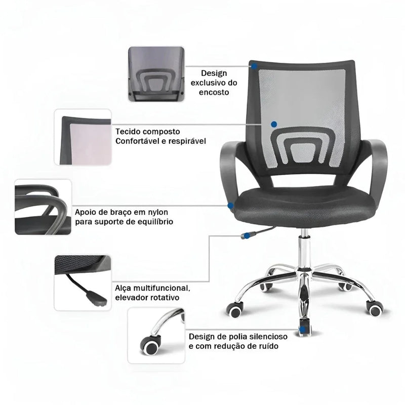 Cadeira de Escritório com Encosto em Tela Mesh