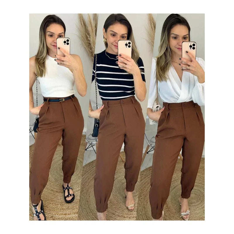 Calça Jogger Cenoura em Alfaiataria com Cinto