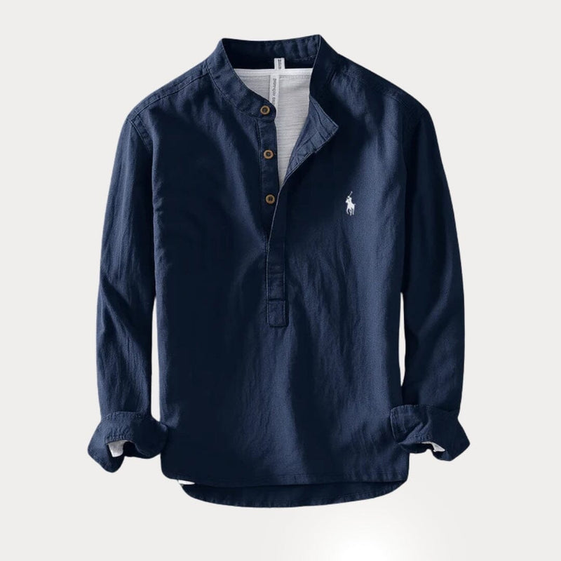 Camisa Masculina RL™ Gola Padre – Linho com Algodão