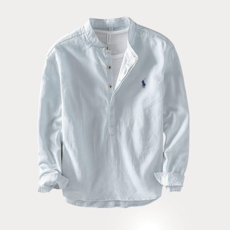 Camisa Masculina RL™ Gola Padre – Linho com Algodão