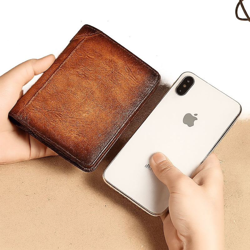 Carteira de Couro ManBang™ com Proteção RFID Antifurto Masculina