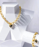 Conjunto Colar e Pulseira Elo Português e Brincos de Coração