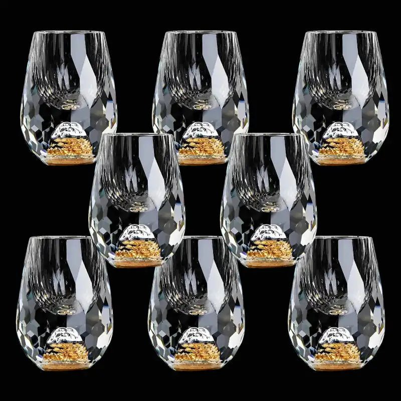 Copo Diamante Luxo com Fundo Duplo e Lascas Douradas para Baijiu, Licor, Cachaça, Tequila e Shots