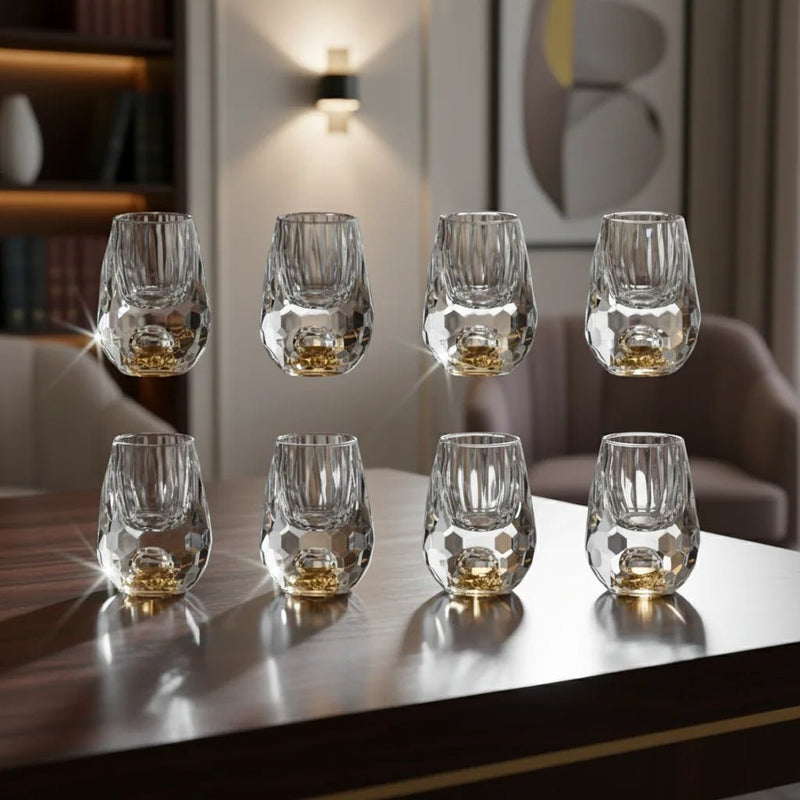 Copo Diamante Luxo com Fundo Duplo e Lascas Douradas para Baijiu, Licor, Cachaça, Tequila e Shots