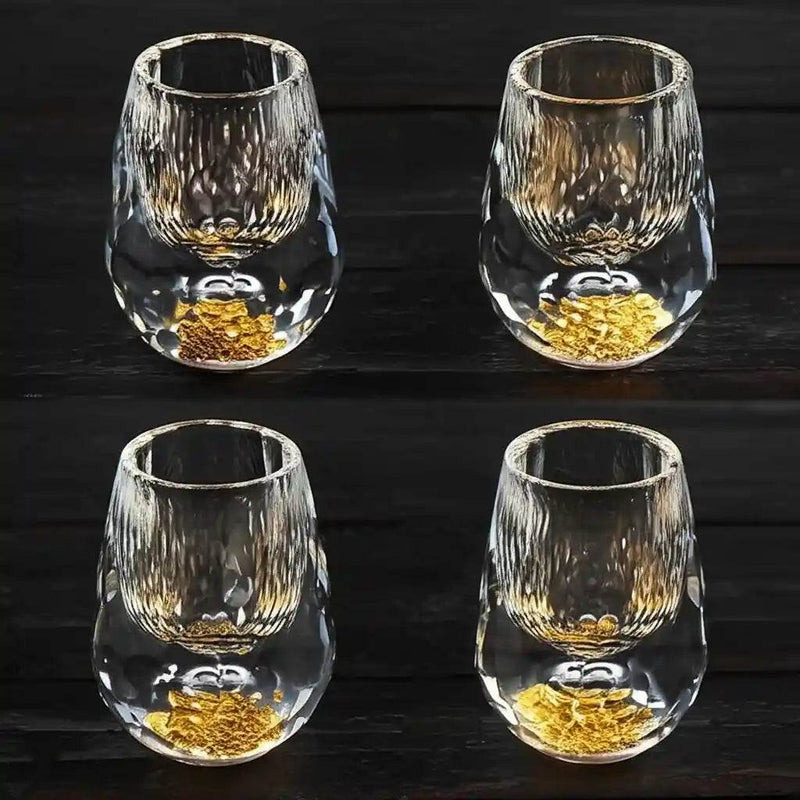 Copo Diamante Luxo com Fundo Duplo e Lascas Douradas para Baijiu, Licor, Cachaça, Tequila e Shots