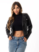 Jaqueta de Couro Sintético Feminina com Zíper