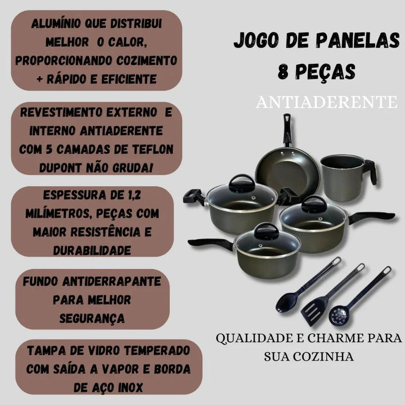 Conjunto Panelas Antiaderente 10 Peças Teflon Várias Cores