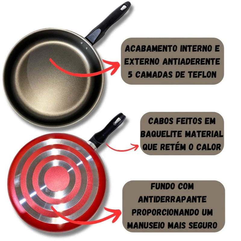 Conjunto Panelas Antiaderente 10 Peças Teflon Várias Cores