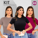 Kit com 3 Blusas Femininas Gola Alta