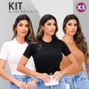 Kit com 3 Blusas Femininas Gola Alta